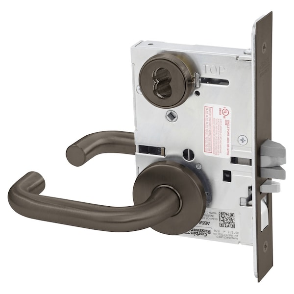 Entrance or Office Mortise Lock, LW Lever, A Rose, 7-Pin LFIC Less Core, Oil Rubbed Bronze